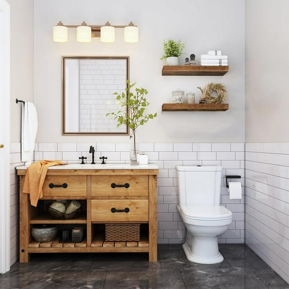 YANGLI Set of 2 Brown Floating Shelves - 16 Inch Farmhouse Wall Shelf for Bathroom, Bedroom, and Kitchen Storage