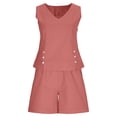 thumbnail image 6 of DxhmoneyHX Womens Cotton Linen 2 Piece Outfits Sleeveless Button Vest Tops Elastic Waist Shorts with Pockets Matching Sets Summer Beach Loungewear Set, 6 of 9