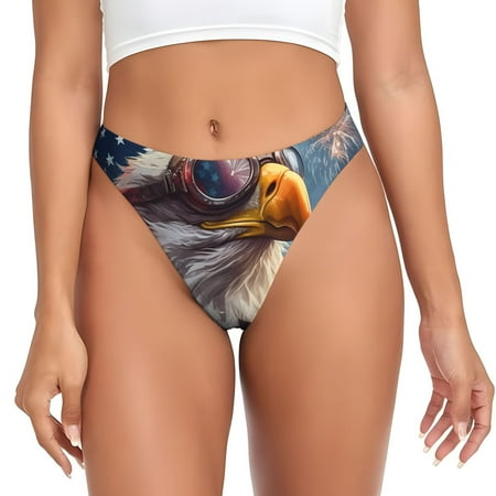 Zeuib Bald Eagle Pilot Print Seamless Women Underwear Thongs High Waisted No Show Ladies Panties Breathable Comfortable Brief Hi Rise Undies-3X-Large
