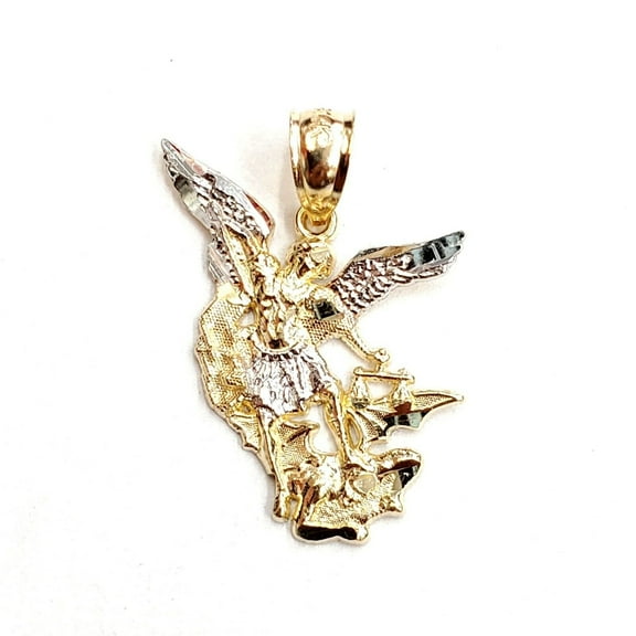 14k two tone gold saint Michael pendant charm gift religious fine jewelry 1.4g