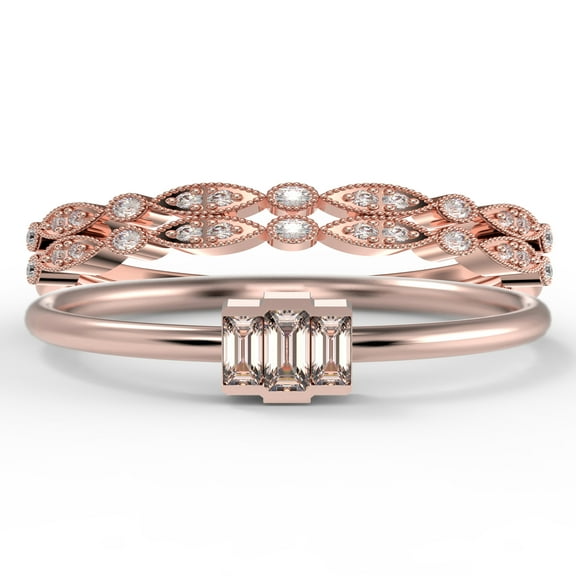 Dazzling 1.70 Carat Baguette Cut Trilogy Morganite Engagement Ring, Wedding Ring in 925 Sterling Silver With 18k Rose Gold Plating, Three Stone Ring, Trio Set, Matching Band