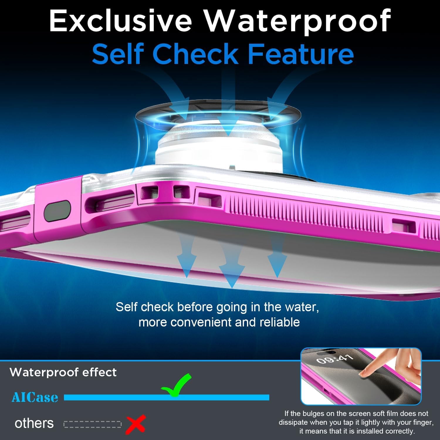 KOMI Waterproof Phone Case,Universal Self-Check Function Underwater Pouch Dry Bag Beach Travel Essentials Tech Gadgets for iPhone 15 14 13 11 12/Samsung S24/LG,Google/Xiaomi/Motorola_Pink