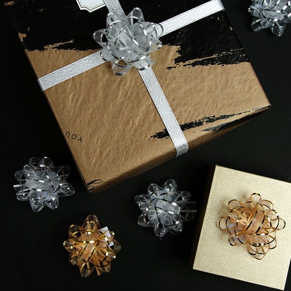PTOOTP 5Pcs Decorative Golden Christmas Bows for Presents with Unique Star Flower Design