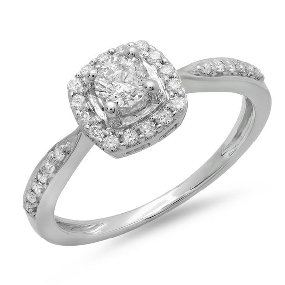 Dazzlingrock Collection 0.50 Carat (ctw) 14K Round Diamond Ladies Halo Style Bridal Engagement Ring 1/2 CT, White Gold, Size 7