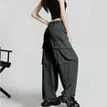 thumbnail image 2 of Kmdttou Cargo Pants Women Baggy Plus Size Solid Color Fashion Casual Loose Broad Leg Full Length Pants, 2 of 7