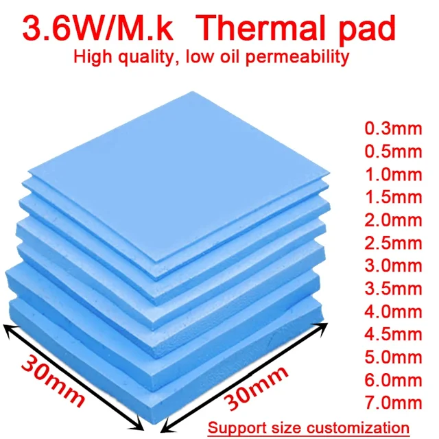 6pcs Thermal Pad 30x30mm Notebook Computer Router Memory Graphics Chip Cooling Non-Conductive Silicone 0.3MM 0.5MM 1.0MM thickness 0.3mm