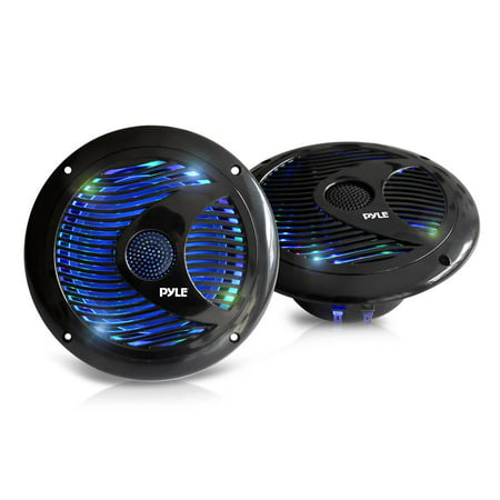 PYLE PLMR6LEB - 6.5'' Dual Marine Speakers - IP44 Waterproof and Weather Resistant Outdoor Audio Stereo Sound System with Built-in Led Lights, 150 Watt Power and Polyprone Cone - 1 Pair (Best Sounding 6.5 Speakers)