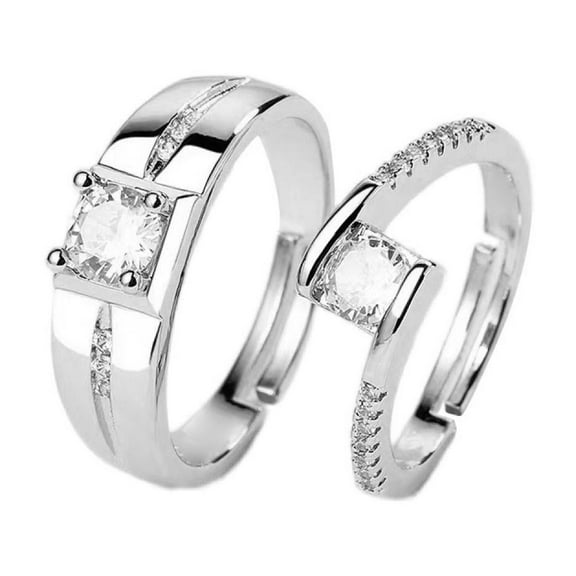 LINXIQIN 2pcs His and Hers Wedding Ring Sets Couples Engagement Rings Women and Men 925 Sterling Silver AAA Cubic Zirconia Ceremony Adjustable Proposal Couple Style Fashion