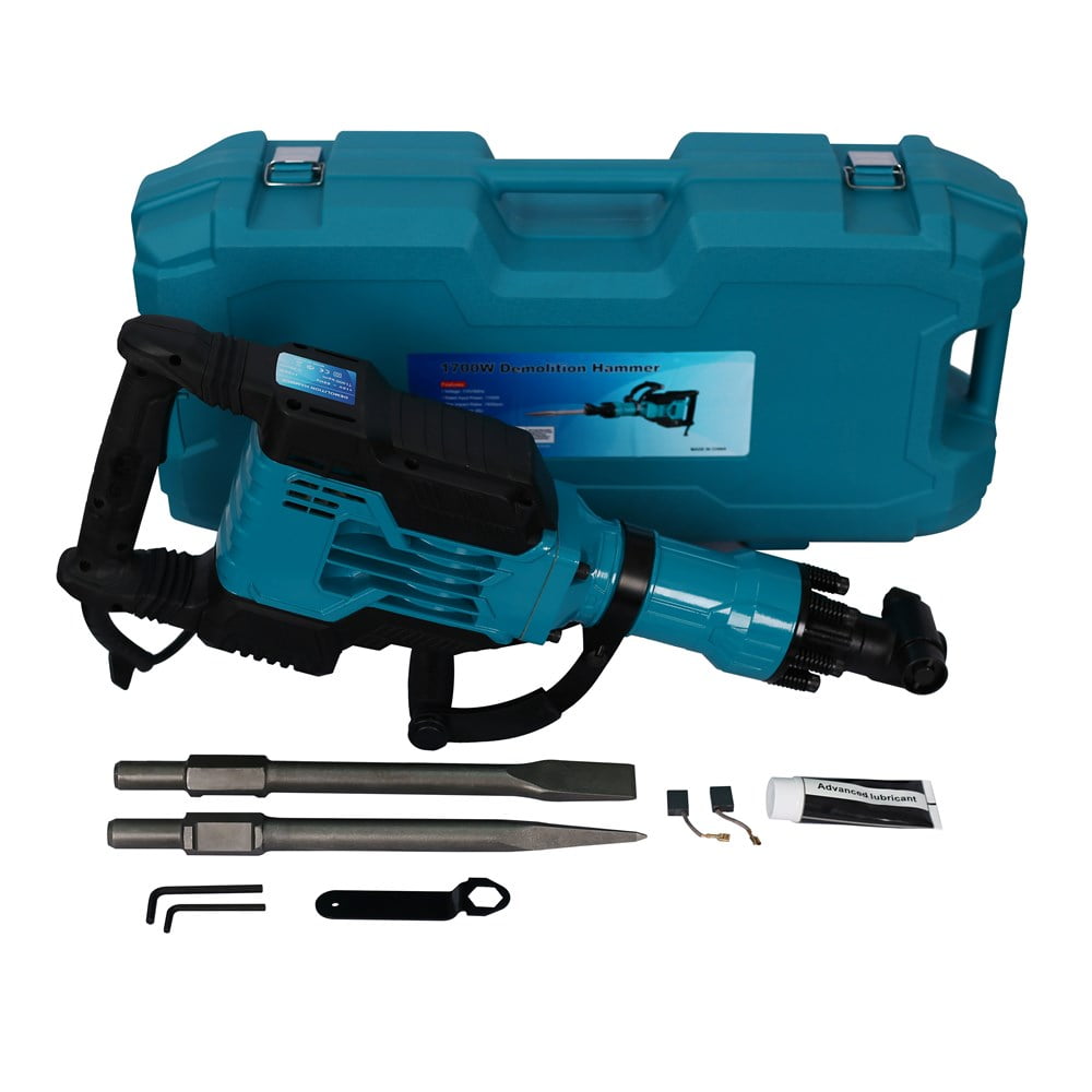 TOPCHANCES 1700W 1900BPM Electric Demolition Jack Hammer 1-1/8 Inch SDS-Hex Heavy Duty Concrete Pavement Breaker Drills Kit