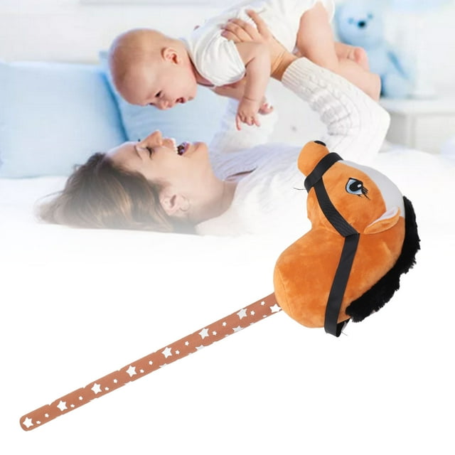 70cm Height Plush Horse Stick Toy, 2 Sound Effect Outdoor Cute Expression Horse Stick
