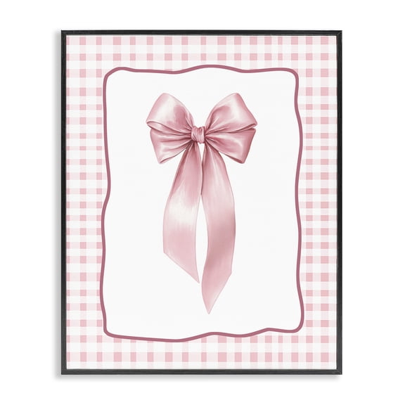 Stupell Industries Farmhouse Pink Gingham Ribbon Black Framed Giclee Art, 11 x 14, by Christine Simpson Art