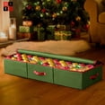 thumbnail image 2 of Large Under-bed Christmas Ornament Storage Box Zippered Closure - Stores up to 120 of the 3-inch Standard Christmas Ornaments, and Xmas Holiday Accessories - with Dividers & 3 Handles. (Green), 2 of 4