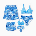 thumbnail image 1 of PatPat Family Matching Tropical Leaf Print Blue Swim Trunks or 2 Pieces Bikini Swimsuit, 1 of 7