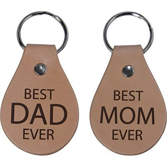 Best Mom Ever & Best Dad Ever Leather Key Chain - Great Gift for Mothers's Father's Day Birthday or Christmas Gift for Mom and Dad