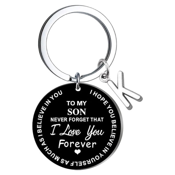 Llaveros para mujer, llavero de billetera, llavero de auto, llavero DIY para mi hijo, llavero de acero inoxidable negro con apellido de 26 letras, 2,5 cm, decoraciones de moda