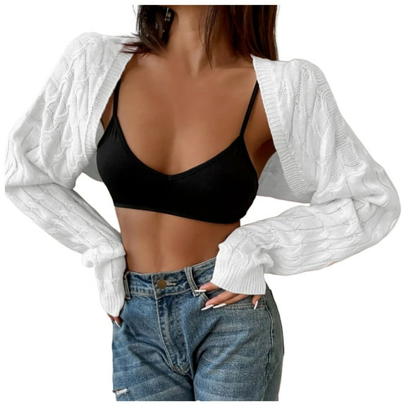 WENWU Women Knit Long Sleeve Cardigans Cropped Arm Sleeves Shawl Sweater Going Out Tops plus Size plus Size Winter Tops for Women