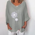 thumbnail image 1 of Women's Summer Cotton Linen Tops Ruffle Short Sleeve Tshirt Solid Color V Neck Irregular Blouse Casual Loose Fit Tee, 1 of 3