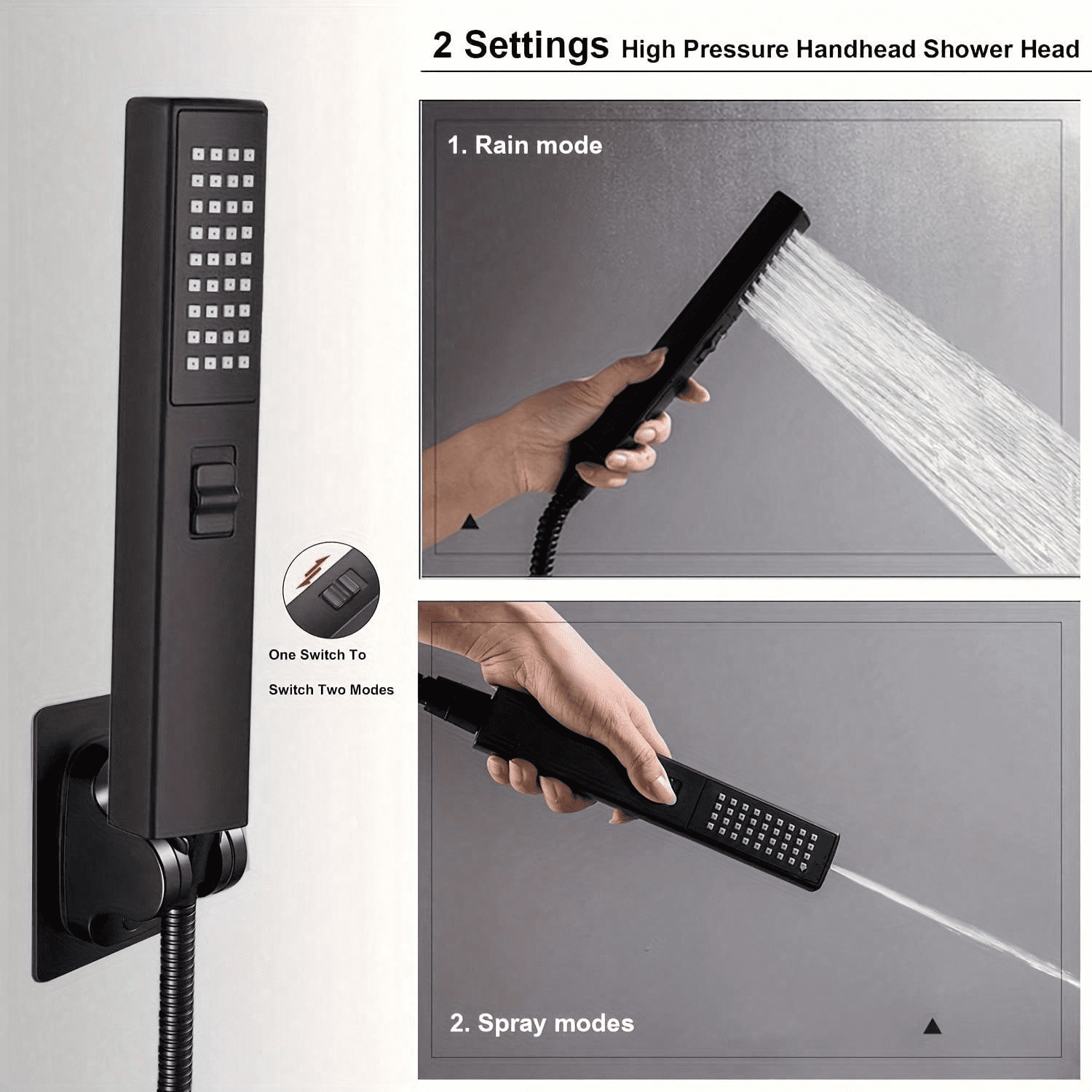Shower Head with Hose, 8'' High Pressure Rain Shower Head, Handheld Shower Head Combo with 11'' Extension Arm, 2+1 Spray Settings Adjustable Shower Head with Holder, Height/Angle Adjustable