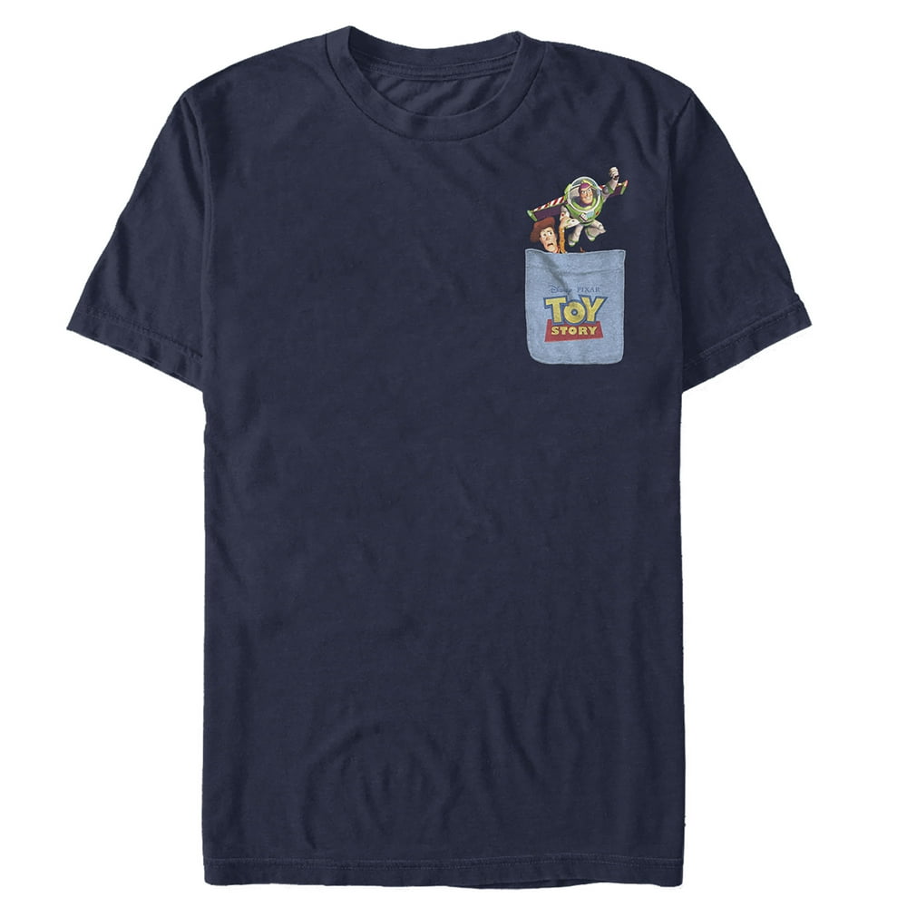 Disney Pixar Toy Story - Men's Toy Story Buzz & Woody Pocket Print Graphic Tee Navy Blue 3X
