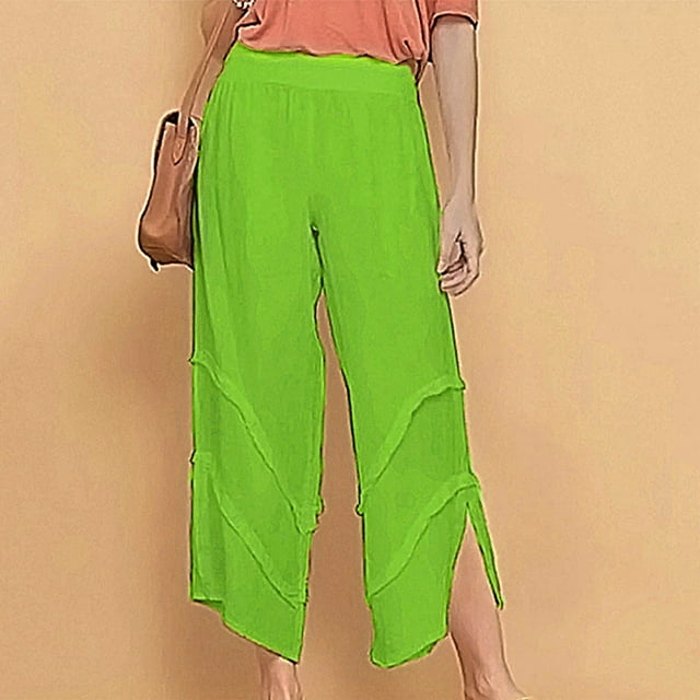 LOVZFMLL Pantalons pour Femmes Design Mode Rétro Taille Mi-Haute Coton Lin Simple Poche Ruban Bloomers Amples