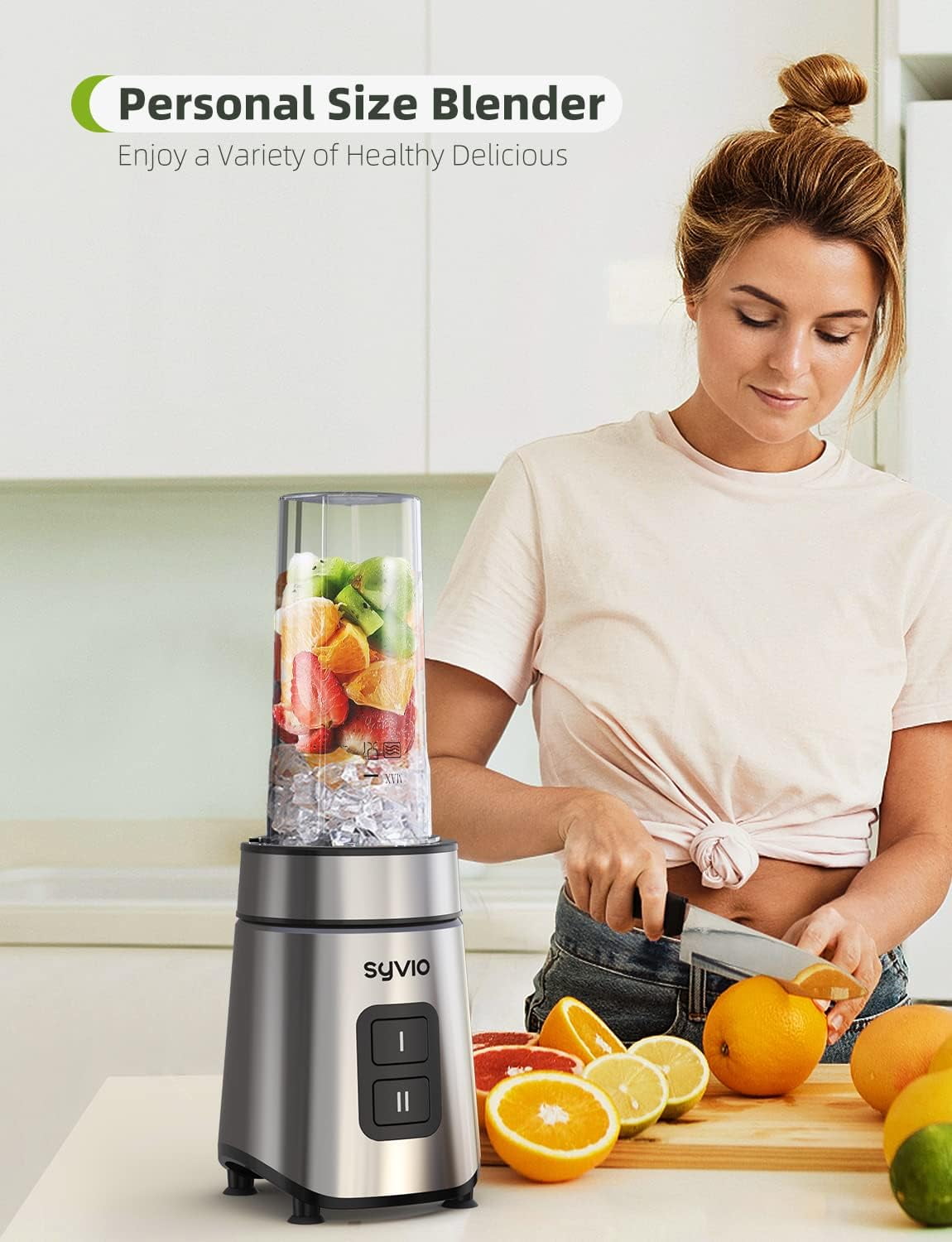 Syvio Smoothie Blender for Shakes and Smoothies, Personal Blender with 2 BPA-Free 20 Oz Sport Cups, Nutritious Recipe, 2-Speed Control