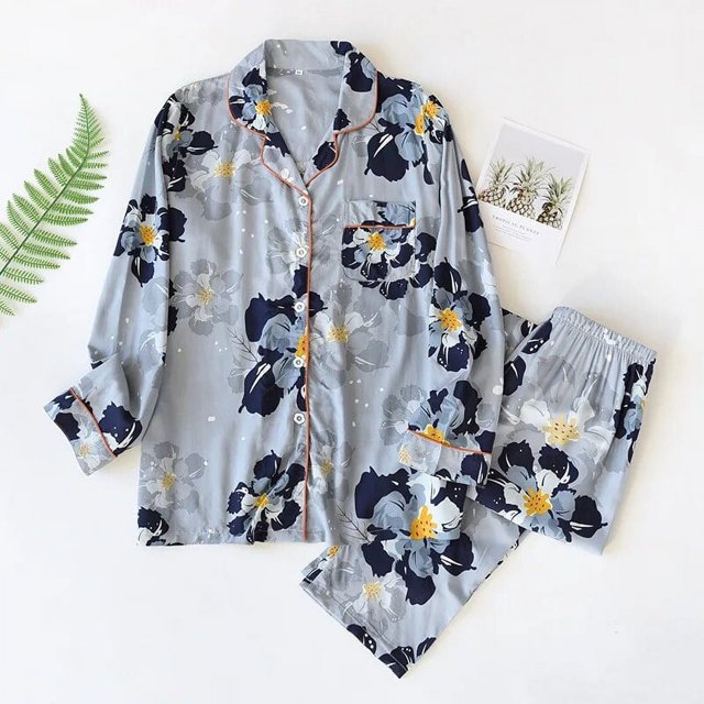 Pijama de viscosa de manga larga para mujer, traje de dormir largo de talla grande 3XL, ropa de dormir para el hogar, primavera y verano, 100%