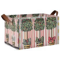 Yayeee Foldable Storage Basket for Shelves with Handles Waterproof Cloth Bins, Stripes Trees