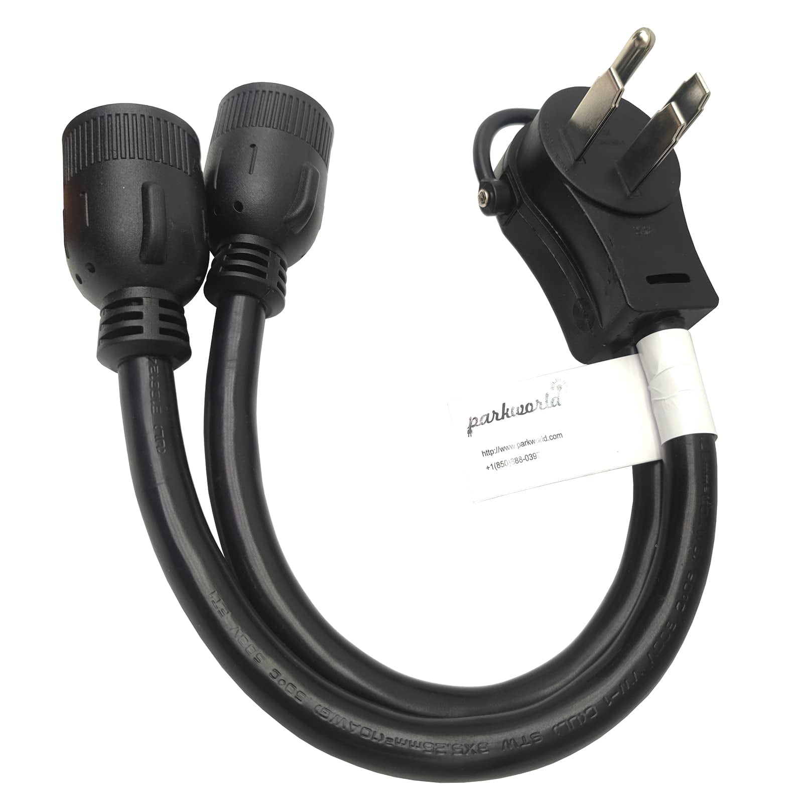 Parkworld 63234 NEMA 14-50P to L5-30R Dual Socket Splitter Cord, RV 50 AMP 4-Prong 14-50 Male Plug to NEMA (2) L5-30 Female twist lock Receptacle 125V 18 inches