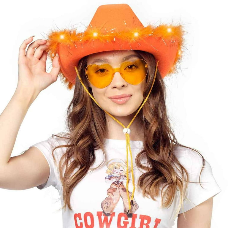 LED Light Up Cowboy Hat with Feathers and Glasses - Cowgirl Costume Accessory Light Up Cowboy Hat and Glasses – LED Cowgirl Hat with  main image 2
