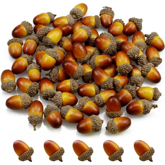 50 Pcs Artificial Acorns with Natural Acorn Cap Fake Acorn for Decoration Home House Kitchen Decor Christmas Decoration Fall Table Scatter Crafting (Brown Faux Nut)
