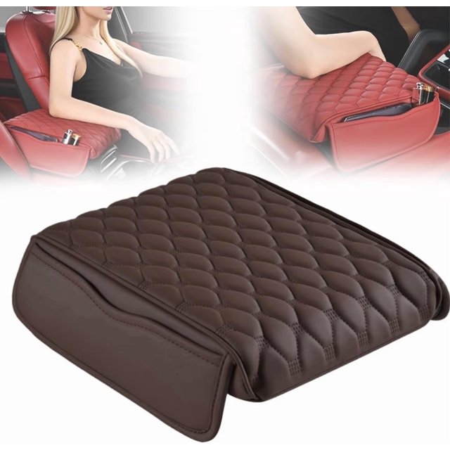 HLONK 2025 Upgraded Car Console Covers with 2 Storage Bags Car Center Console Armrest Protector Leather Armrest Cover Cushion with 2 Storage Bags Arm Rest Cover for Most Vehicle (Cover