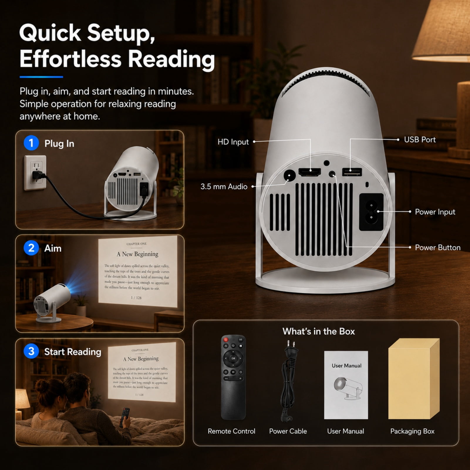 Storyverse Projector, Storyverse Projector with Bluetooth and Wifi Capabilities, Flexible 180° Projection and Automatic Image Calibration, HD Input Support with Built-In Audio, Ideal for Indoor