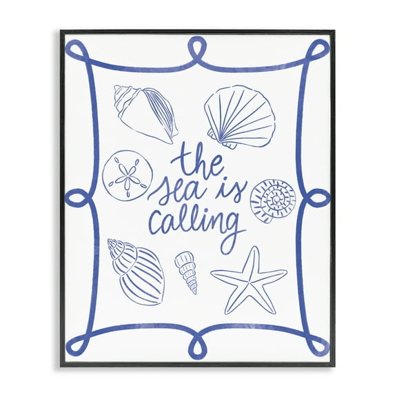 Stupell Industries Sea Is Calling with Shells Nautical & Beach Painting Black Framed Art Print Wall Art, 11 x 14