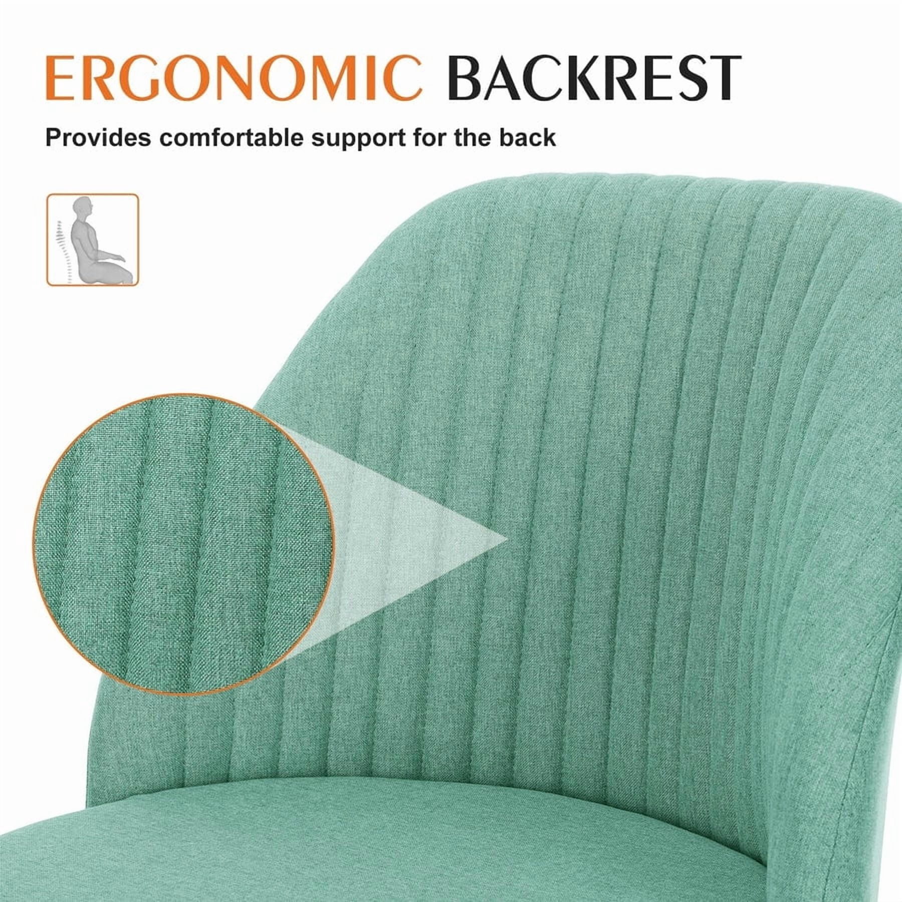 Colorful Linen Desk Chair, Comfy Thick Seat with Swivel Wheels, Armless Task Chair, Green