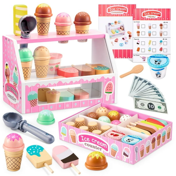 Set de juego de mesa de helados WHOHOLL de madera para niña pequeña