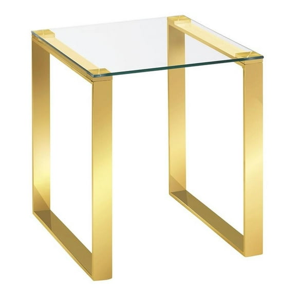 Uptown Club Gabby 18" Stainless Steel Metal and Glass End Table in Gold