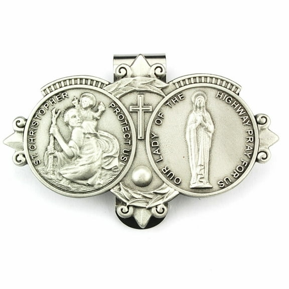 Visor Clip Saint Christopher & Our Lady Highway Medals Catholic Pewter Vintage Car
