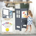 thumbnail image 2 of Toddler Tower Kitchen Helper, Bathroom Toddler Learning Standing Tower, Adjustable-Height, Toddler Step Stool 2 in 1 Convertible Table and Chair, Whiteboard and Safety Rail for Kids, 2 of 8