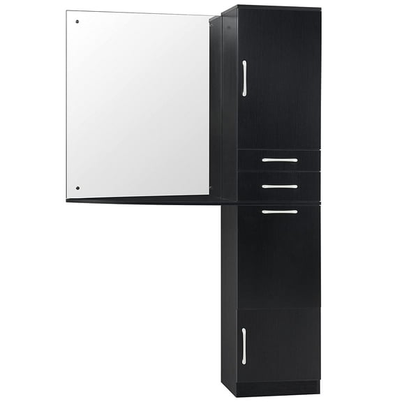 BarberPub Wall Mount Mirror Station Storage Cabinet with Drawers & Shelf Salon Equipment Metal Handles 3034