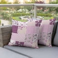 thumbnail image 4 of Bohemian Flower Patchwork Pillow Covers 2 Pack Spring Vintage Purple Boho Floral Leaf Plaid Pillowcase Waterproof Outdoor Throw Pillow Cover for Patio Garden Square Cushion 24”x24”, 4 of 9