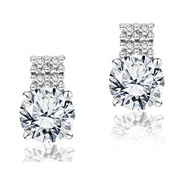 2 Carat Moissanite Four-Prong Platinum-Plated Earrings main image 1