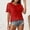 Red Tops, variant on CUSTG Casual Shirts For Women Summer Solid Color Fashion Short Sleeve Blouse With Elegant Lace Hollow Out Design Comfortable Round Neck Versatile Tops For Daily Wear Vacation Dailywear