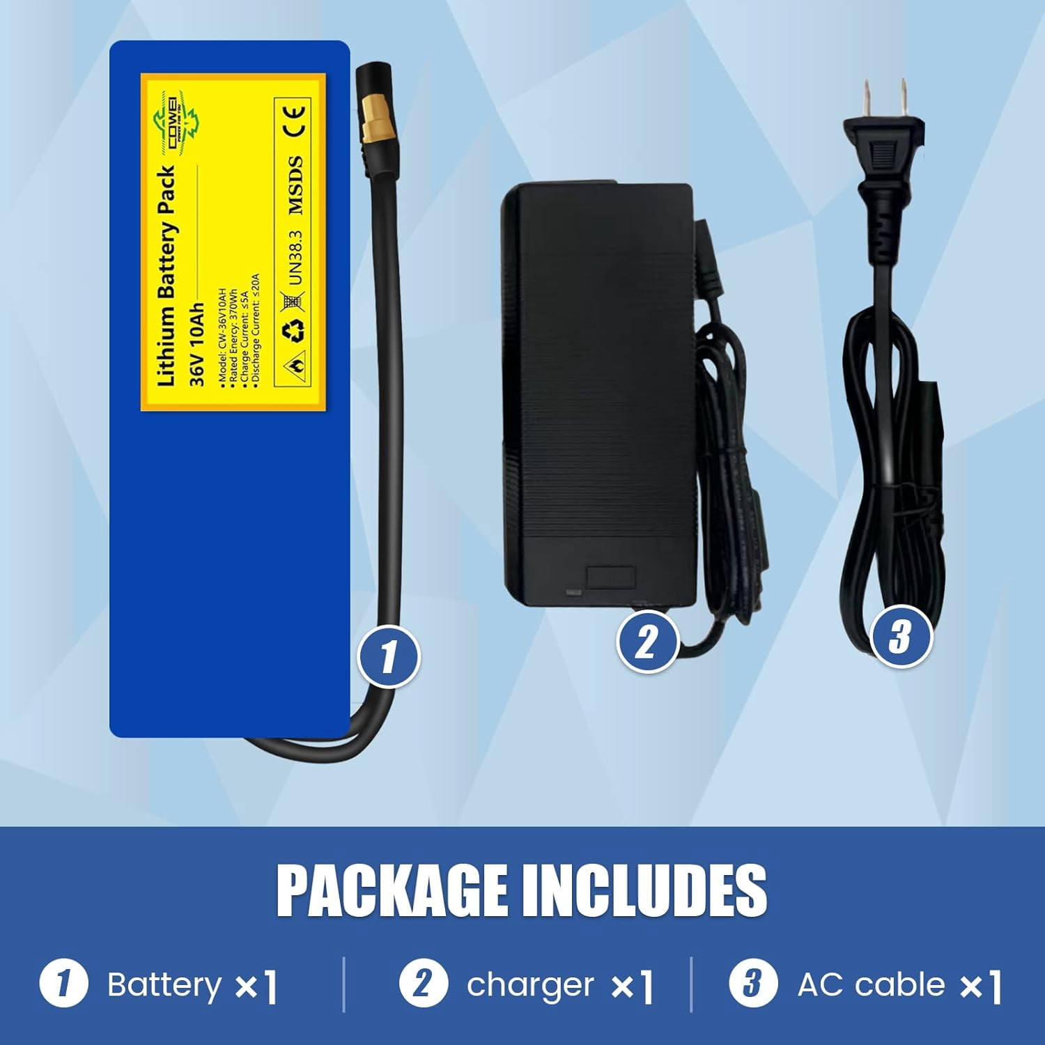 36V Ebike Battery for Electric Bike Bicycle 36v 10ah Lithium BatteryPack for Scooter 36 Volt Lithium Battery for Electric Bike Replacement 20A BMS for 350w 500w 750w Motor 42v 2A Charger B-2