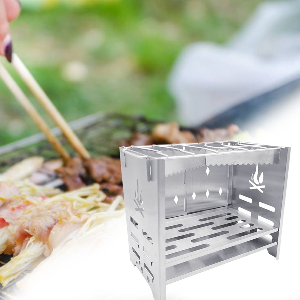 Outdoor Camping Hiking Stainless Steel Folding BBQ Grill Portable