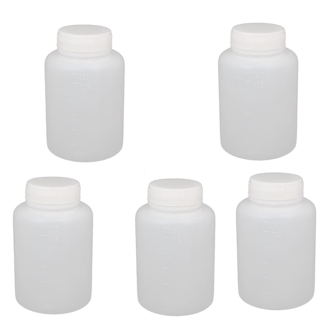 Unique Bargains 5Pcs 150ml Plastic Wide Mouth Laboratory Reagent Bottle Sealling Bottle White