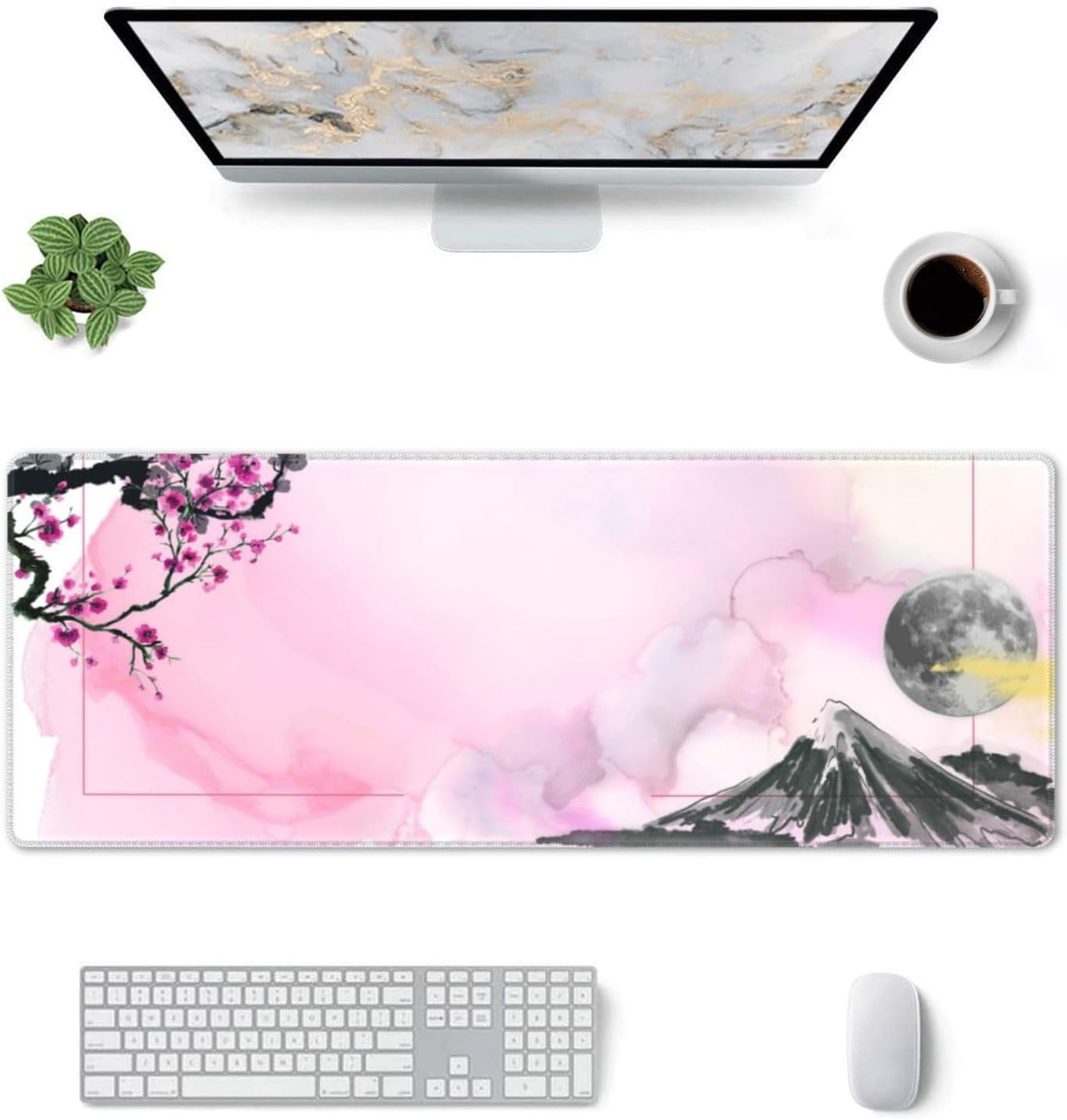 Japanese Cherry Blossom Mouse Pad, Waterproof Sakura Extended Large Gaming Mousepad Desktop, Big Long Non-Slip Plum Mouse Mat for Laptop, Keyboard, Computer for Decor Office, (Pink, 31.5 * 11.8 in)