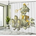 thumbnail image 4 of Animal Decor Shower Curtain, Old Mythologic Character Triton in Shell with Seahorse Poseidon Greek God, Fabric Bathroom Set with Hooks, 69W X 75L Inches Long, Green Golden, by Ambesonne, 4 of 5