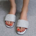 thumbnail image 2 of GERsome Womens Square Toe Slippers Summer Open Toe Rhinestone Casual Beach Flats Slippers for Party and Daily, 2 of 6
