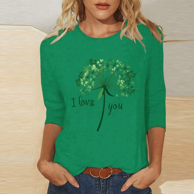 Meichang St Patricks Day Hauts pour Femmes Liquidation T-Shirts Chanceux Verts Trèfle Graphiques Col Rond Manches 3/4 Décontracté Hauts Coupe Ample Blouses de Vacances