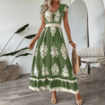 thumbnail image 3 of ZEHJUHAN Women's Flowy Floral Print Maxi Dress with V-Neck Short Sleeves & Smocked Waist for Casual Wear Green，S, 3 of 6